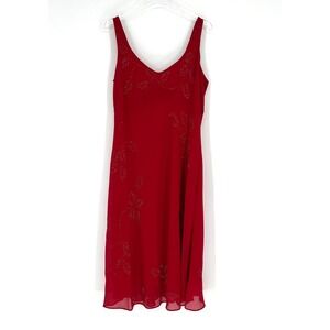 Vtg‎ Scarlett Dress Womens 16 Red Fairy Beaded Y2K Babydoll Ethereal Holiday